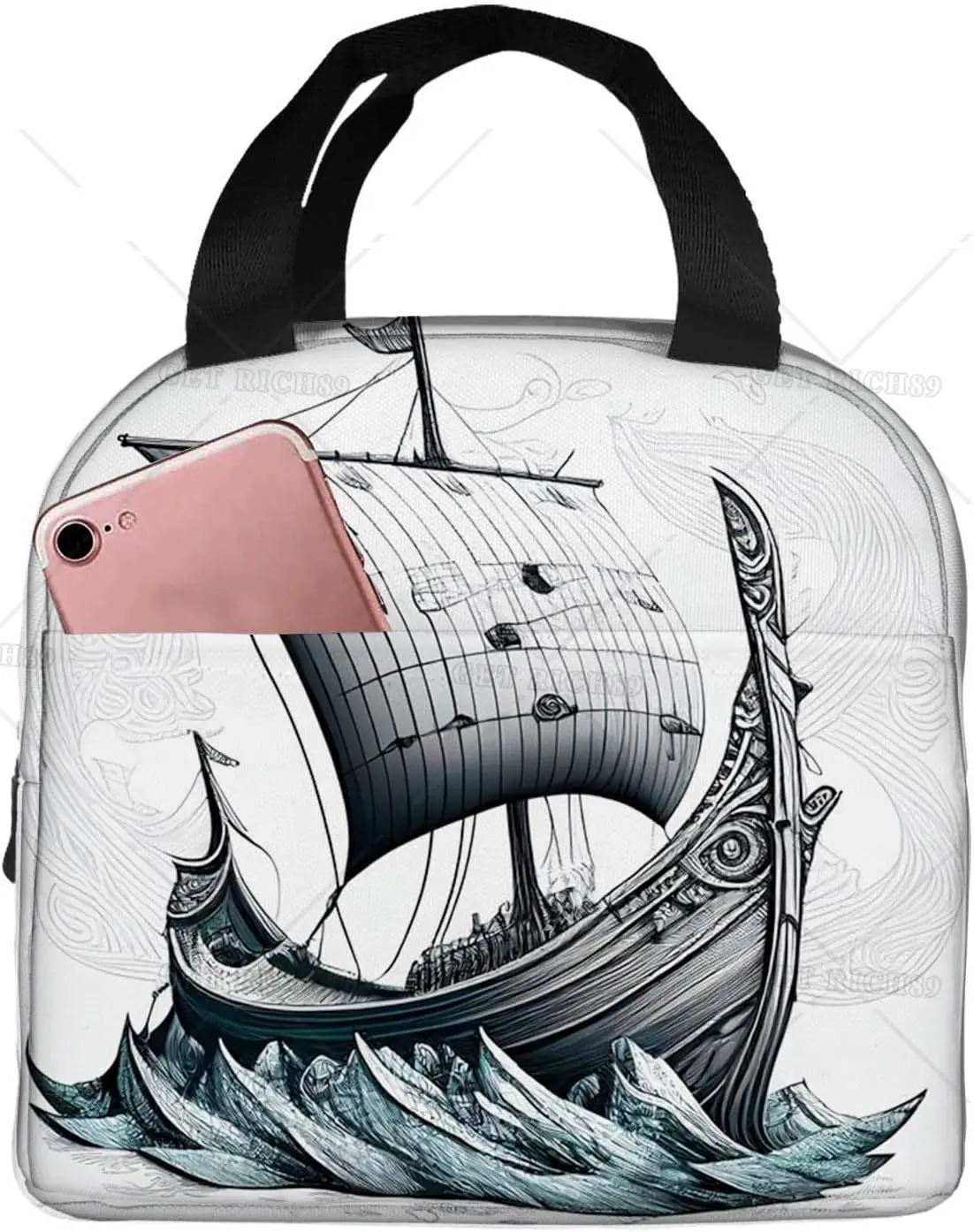 

Abstract Drawing of A Floating Ship Insulated Lunch Bag for Adult Reusable Leakproof Lunch Tote Box for Office Picnic or Travel