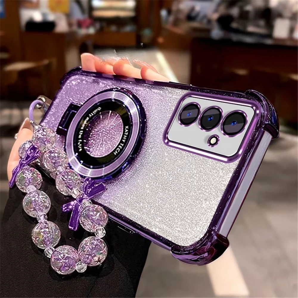 Luxury Glitter Shockproof Phone Case with Bracelet Ring Holder and Stand Feature