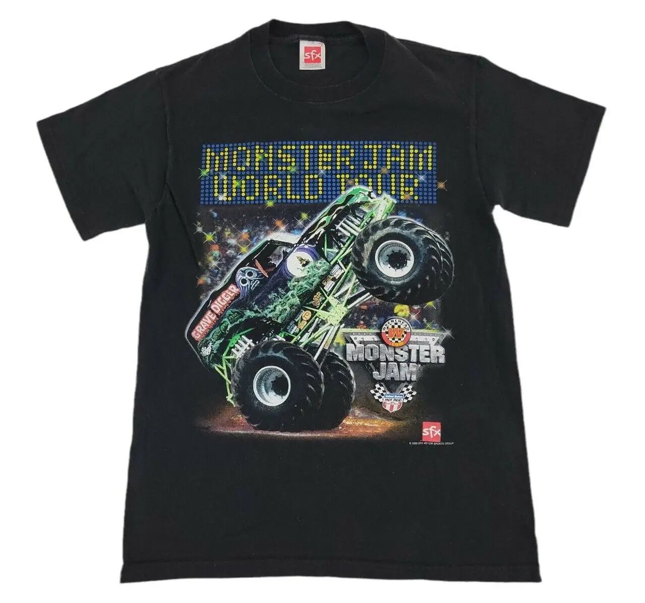 Vintage Grave Digger Monster Jam World Tour Monster Truck Black Tshirt Sz S 2000