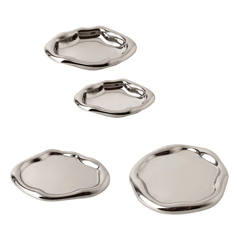 

Современный серебряный поднос для ювелирных изделий, искусственные подносы для ванной, декоративные подносы, органайзер для безделушек, украшение для дома