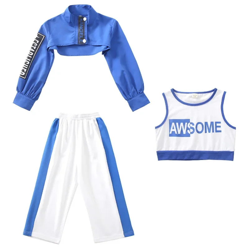 Jazz Costume Hip Hop Girls Clothing Green Blue Long Sleeve Tops Hip Hop Casual Pants for Kids Performance Modern Dancing Clothes