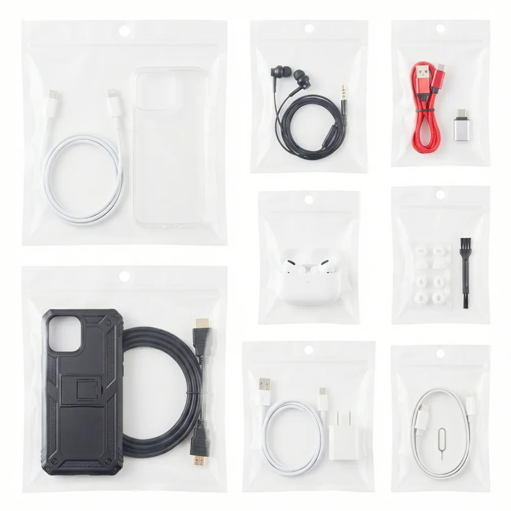 100 Stück weiße BOPP-Perlenfolien-Zip-Lock-Beutel mit einer Seite, durchsichtig, selbstdichtender Reißverschluss-Kunststoffbeutel für Geschenk-/Elektronikpakete – Detail 19