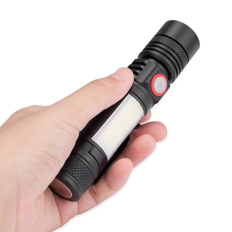 SEWS-LED Flashlight Waterproof Flashlight Magnetic Torch Zoom T6+COB With A Clip Portable Hand Light 18650 Battery