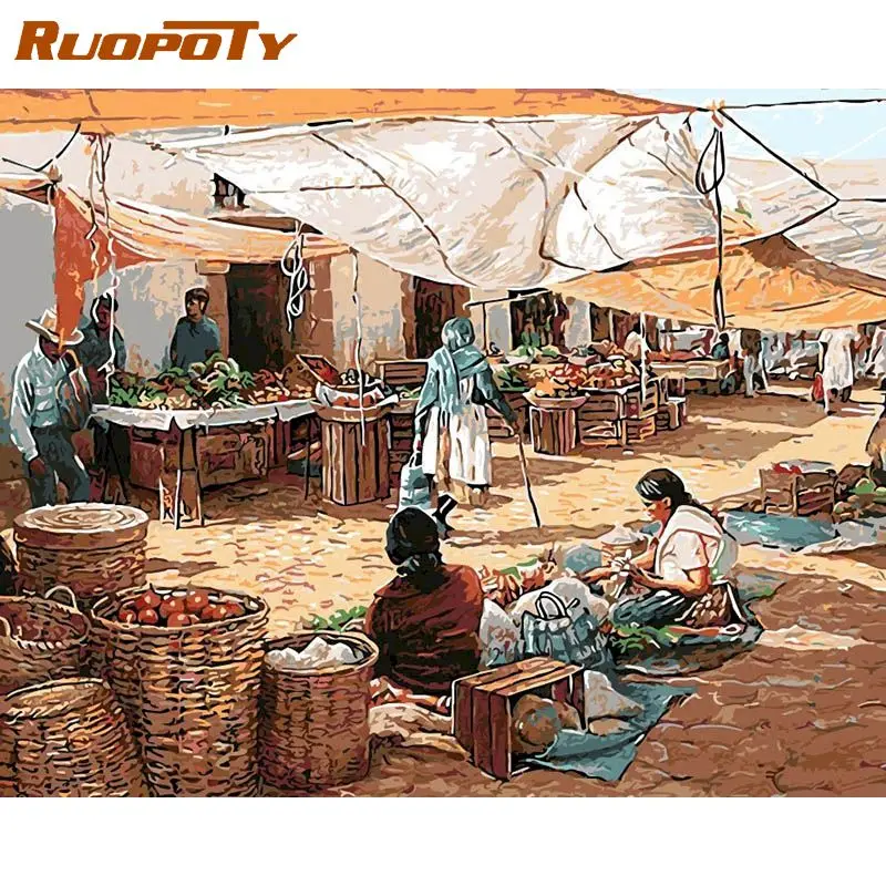 

RUOPOTY 40X50cm Paint By Numbers Original Gifts Pictures By Numbers Market Scene Coloring By Numbers For Adults Home Decors