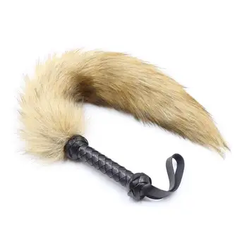 PU Leather Handle Fox Tail Fur Whip Fetish Ass Spanking Paddle Bondage Gear Flogger BDSM Flirt Slave Erotic Sex Toys for Couples 4