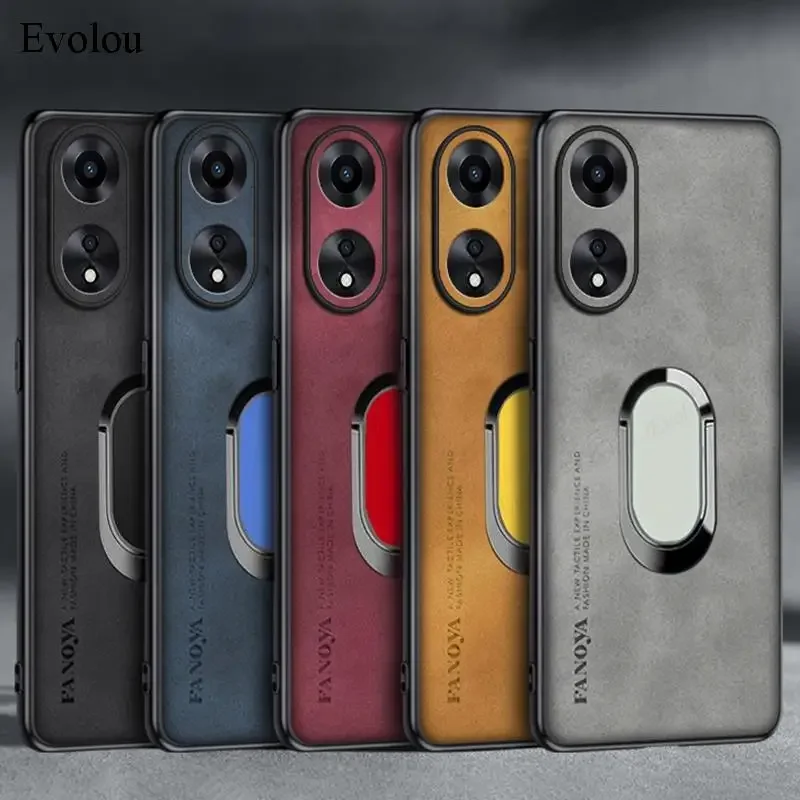 Sheepskin Leather Magnetic Ring Stand Holder Case with Soft Silicone and Lens Protection – Shockproof Cover