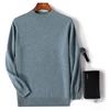 Men's Sweater Spring Autumn New 100% Merino Wool Knitted Pullover Half High Neck Solid Color Basic Tops 4