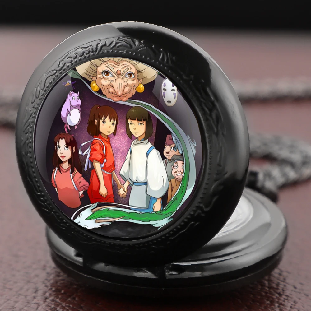 Anime Characters Dome Pocket Watch with Arabic Dial Vintage Necklace Pendant Clock for Men Women Chain Gift Relojes De Bolsillo