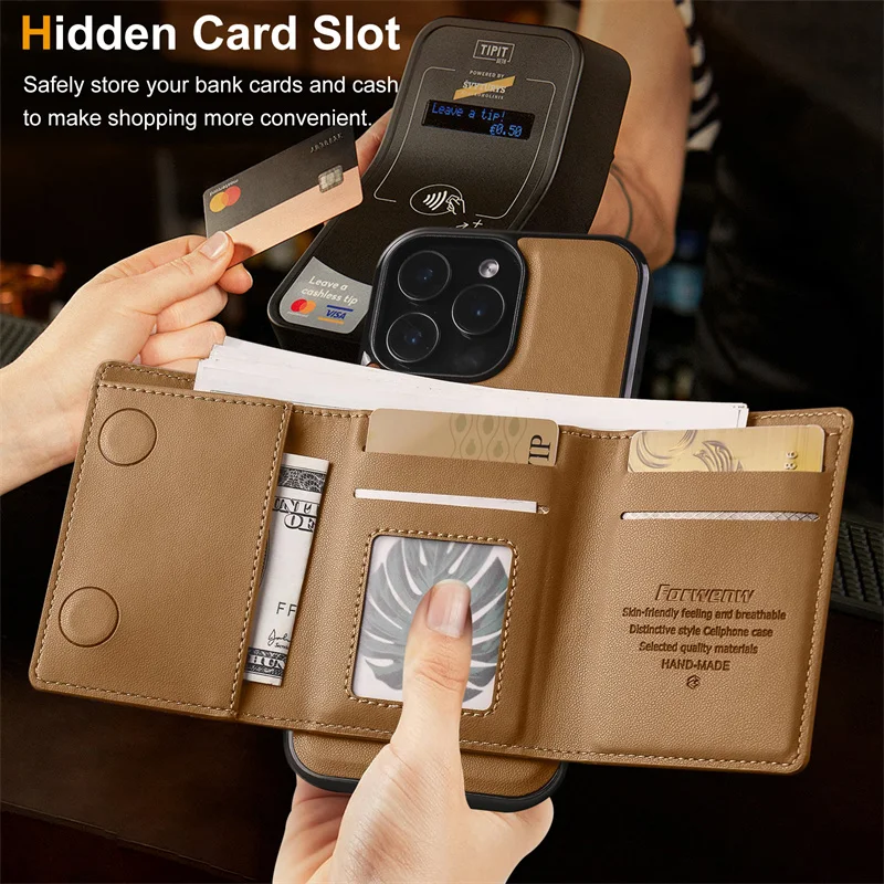 2-in-1 Magnetic Wireless Charging PU Leather Phone Case