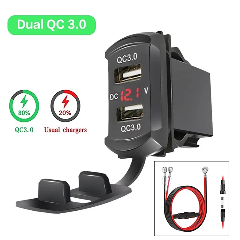 

Dual USB QC3.0 Car Charger Socket Power Outlet with 12V-24V LED Voltmeter Power Adapter For Motorcycle Boat Marine Truck ATV