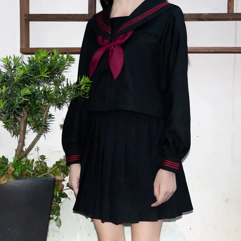 Japanese School Uniform Japanese Schoolgirl Skirt Black White JK Uniform Summer Short/long Sleeve Japanese School Uniforms Girls Sailor Sets Pleated Skirt JK Uniform COS Costume