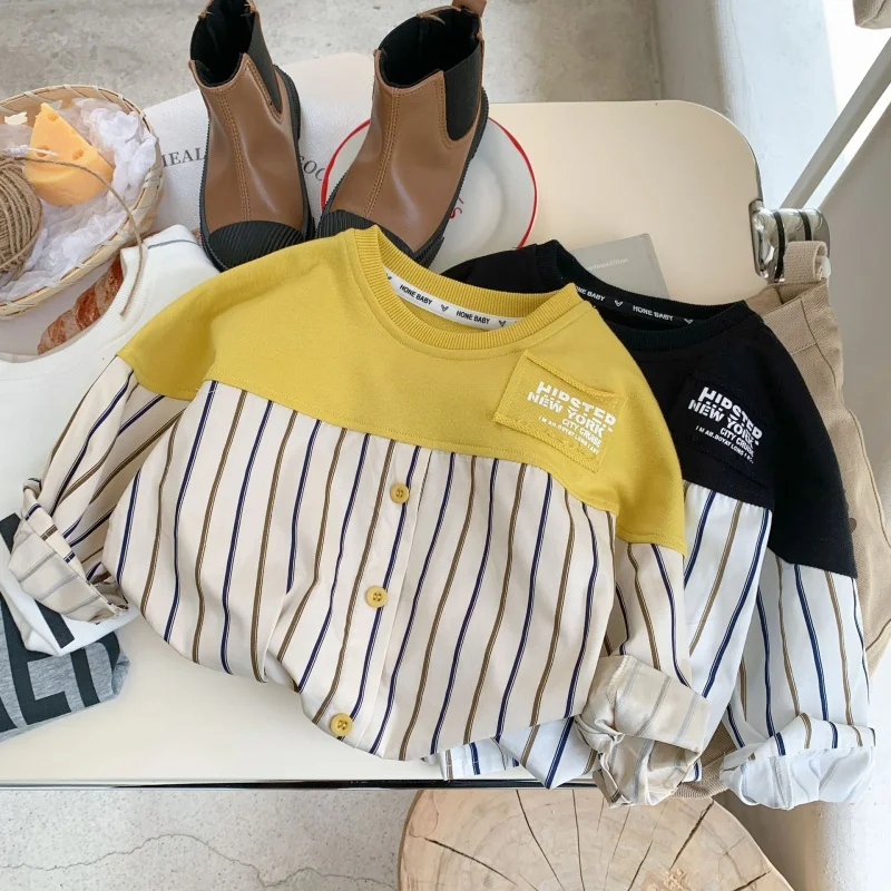 

Children's Shirt Autumn New Boys' Knitted Vertical Striped Pullover Shirt K392-WS