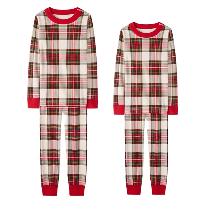 Fashion Plaid Print Christmas Family Matching Pajamas Set Parents Sibling Couple Casual Home Women Men Boy Girl Baby Loungewear