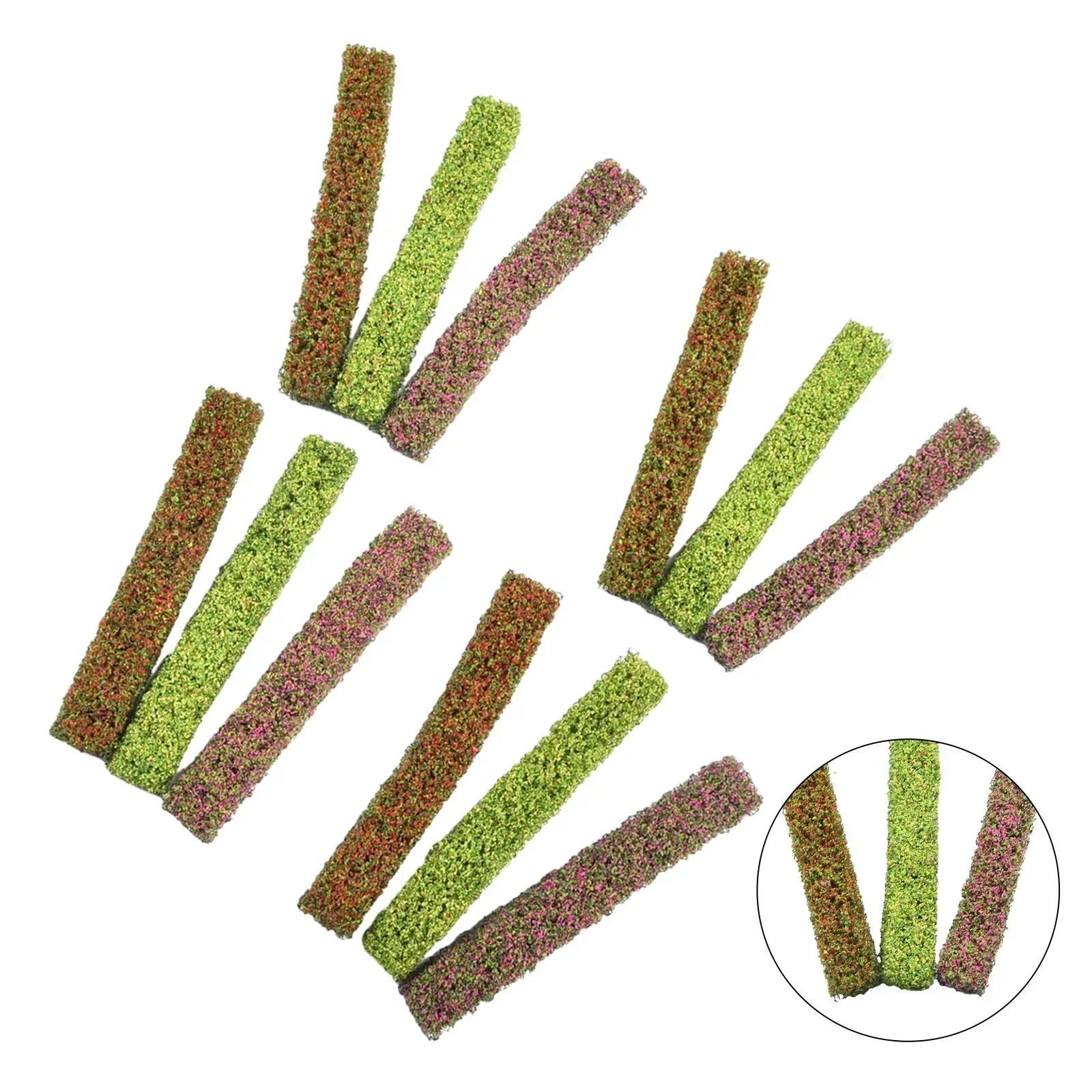 12pcs Simulated Lawn Miniature Shrub Strips Static Shrub Vegetation Groups Bush Model Static Scenery Garden Yard Decoration