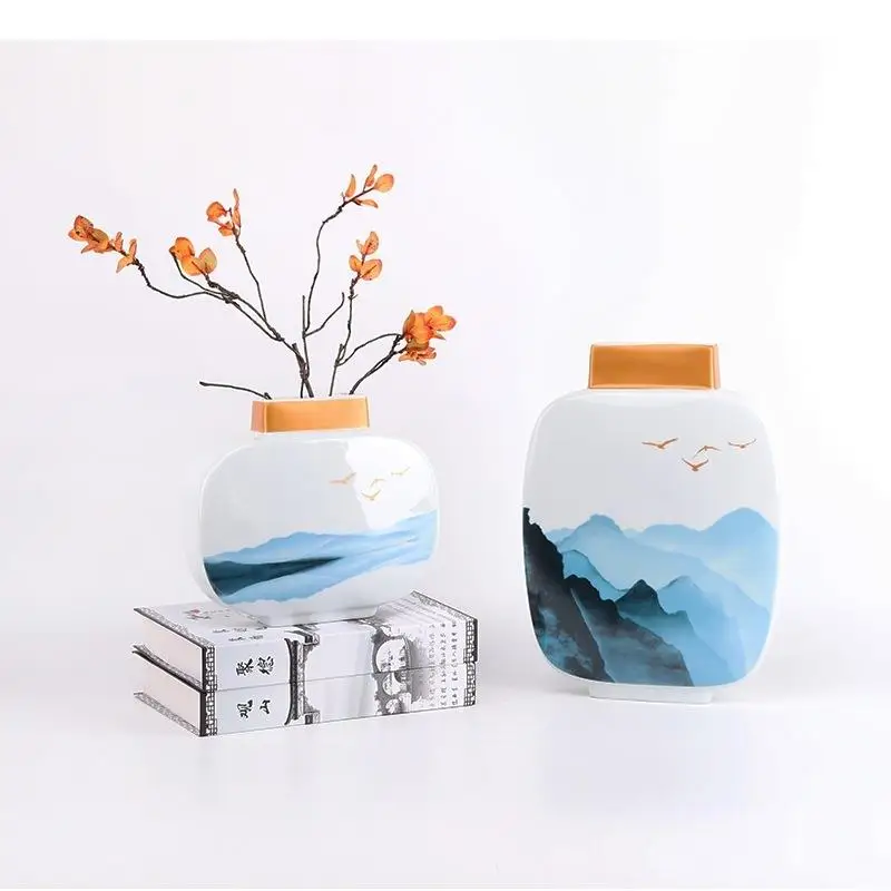 

Landscape Painted Ceramic Vase Glazed Porcelain Flower Arrangement Desk Decoration Floral Vases Modern Home Decor Ornaments