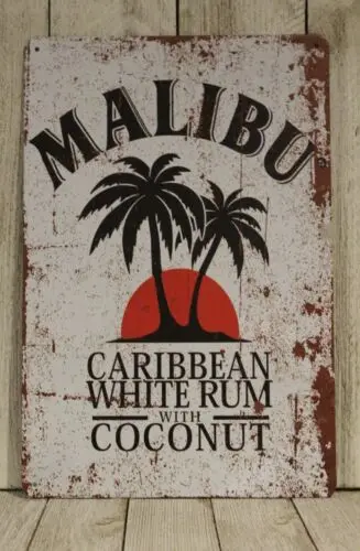 

Malibu Оловянная металлическая табличка кокосовый ликер, ликер, винтажный вид xz