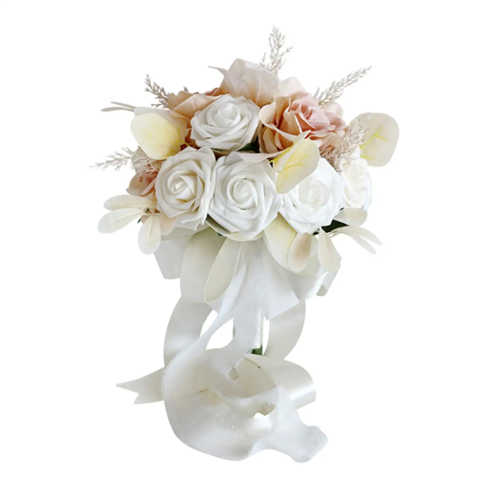 

Bridal Wedding Bouquet 22cmx30cm Centerpiece with Ribbons Artificial Flowers Decoration for Anniversary Ceremony Party Festival