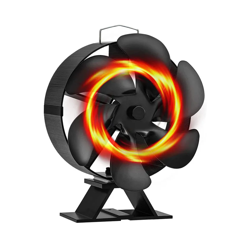 

Winter Heated Powered Stove Fan 6 Blades Fireplace Fan Log Burner Stoves Quiet Fan Home Efficient Heat Distribution Black