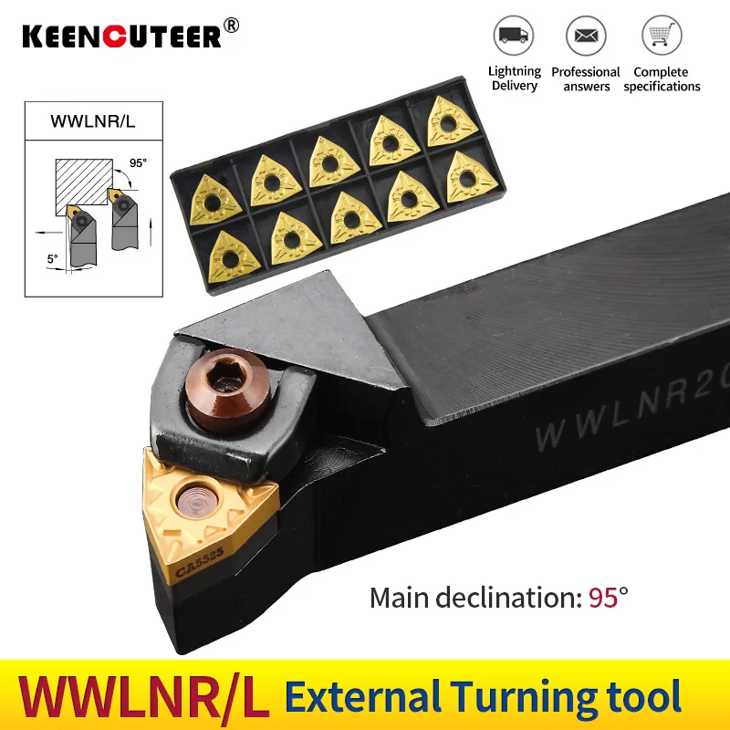 1pc WWLNR2020 WWLNR2525 WWLNR3232 외부 선삭 공구 홀더 WNMG 카바이드 인서트 WWLNR 선반 바 CNC 절삭 공구 세트