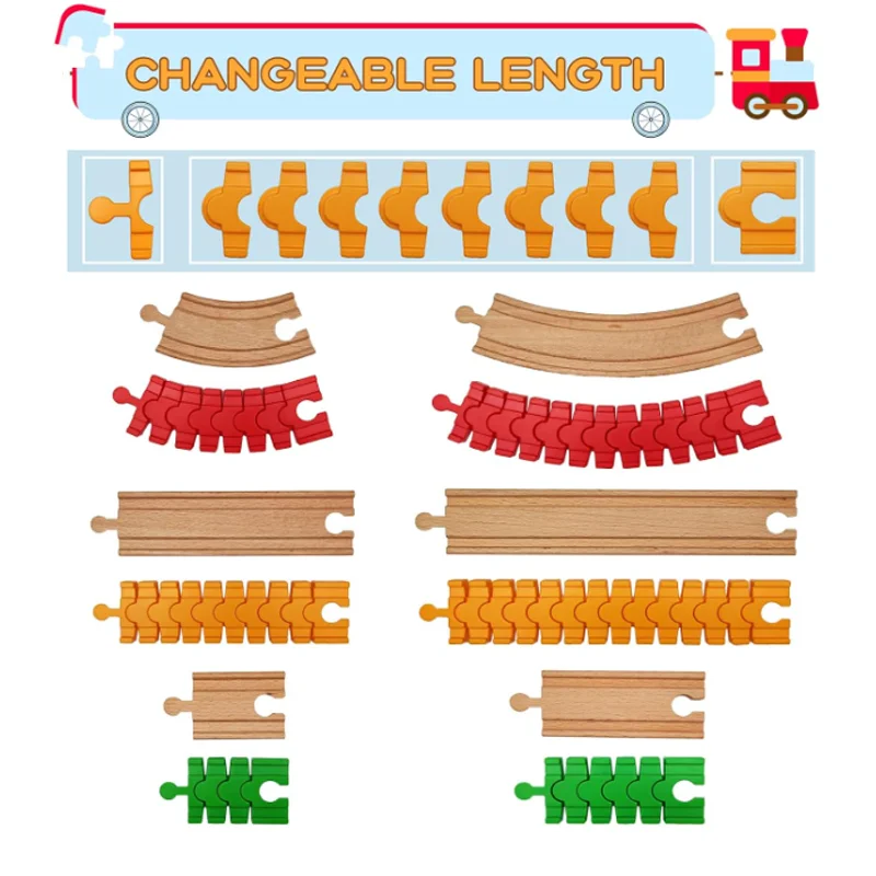 나무 기차 트랙 액세서리 다채로운 유연한 트랙 기차 트랙 연결부 모든 주요 브랜드와 호환되는 나무 트랙