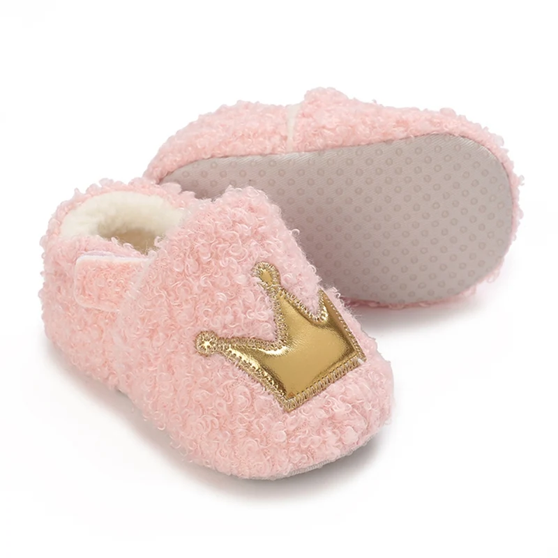 Little Crown Cozy Soft Bottom Baby Girls Boys First Walker Infant Slippers Autumn Warm Toddler Shoes 0-18 months