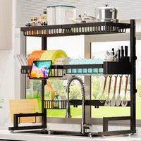 Over The Sink Dish Drying Rack (Expandable Height and Length) Snap-On Design 2 Tier Large Dish Rack (27-36L x 12W x 32.5-37H 1