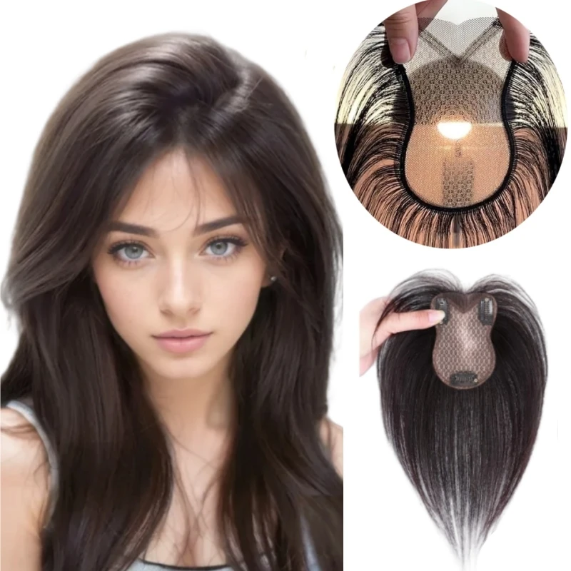 Postiche en maille Ultra-fine pour femmes, postiche à frange à Clip, 8x11cm, vrais cheveux moelleux, augmente le Volume, couverture des cheveux blancs