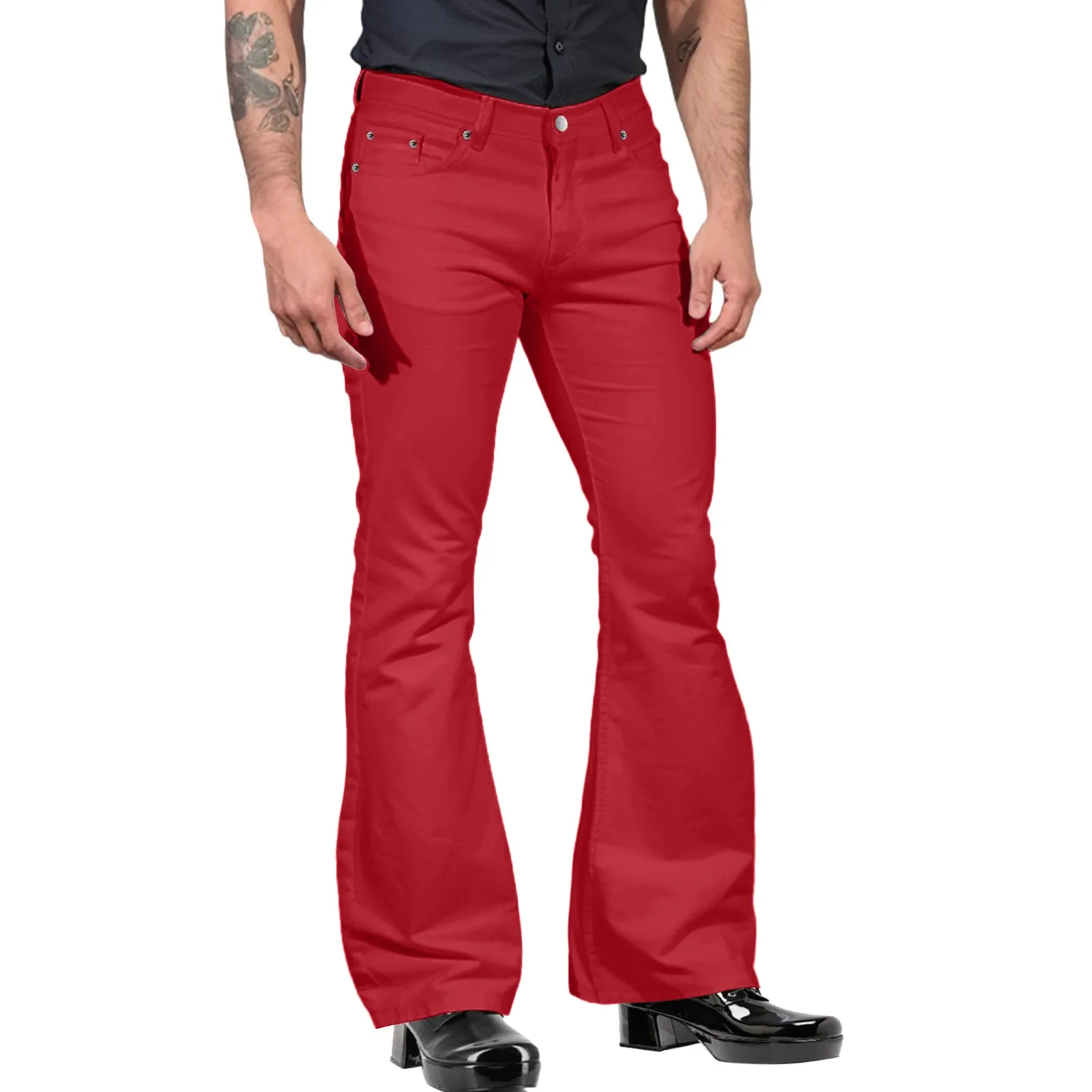 Male Flare Pants Autumn New Fashion Casual Solid Color Pocket Suit Pant Bell Bottoms Casual Stretch Vintage Trousers Men