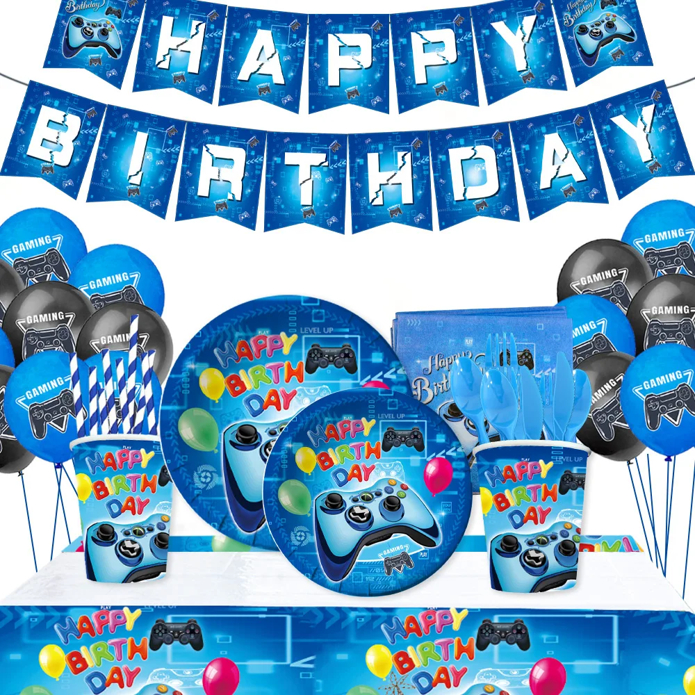 

Baby Boys Birthday Game Theme Party Supplies Decor Disposable Cup Plates Napkin Video Game Table Cover Wedding Party Tablecloth
