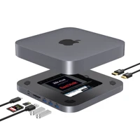 Qwiizlab USB C Hub for Mac Mini with Dual Drive Enclosure SATA NVMe M.2 SSD 10Gbps SD Card Reader Docking Staion HDMI DP (Gray) 1