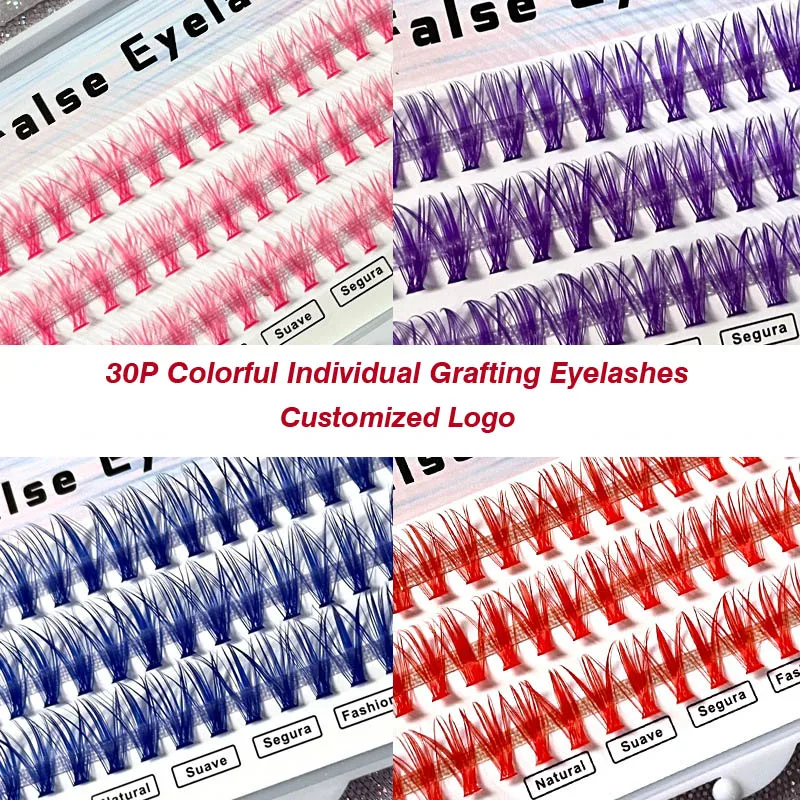 

3rows/60pcs 30P Thick colorful pink/red/purple/blue Individual eyelashes grafting lashes extension fashion segura suave eye lash