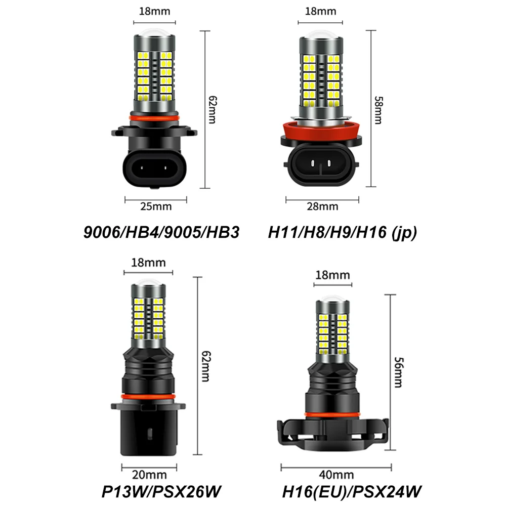 2Pcs H8 H11 LED HB4 9006 HB3 9005 Fog Lights Bulb 3030 Chips Car Driving Running Lamp Auto Led Light White Yellow Blue Green 12V