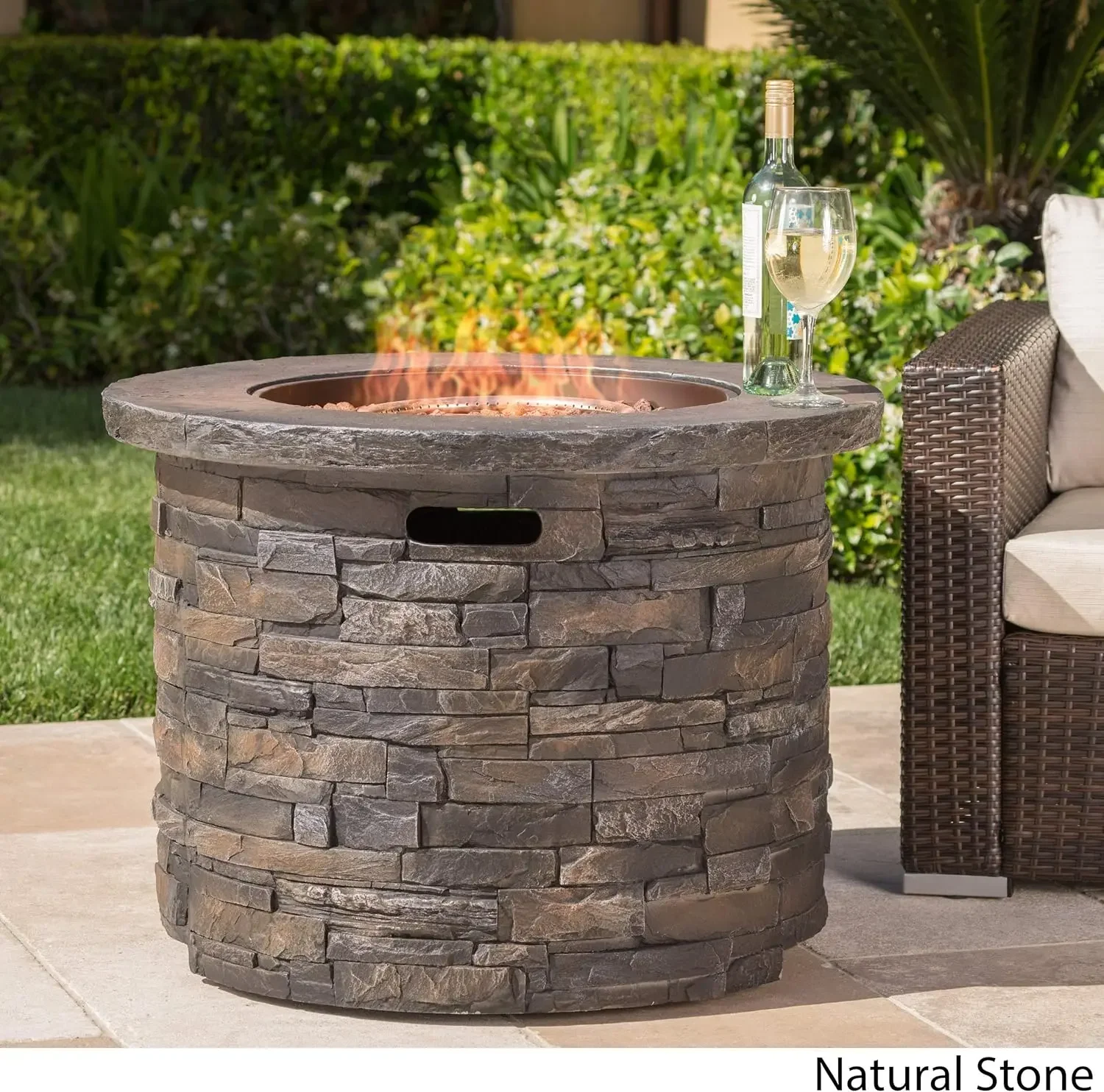 Patio Furniture Outdoor Propane (Gas) Fire Pit 40,000BTU (Table)(Grey Stone/Round)