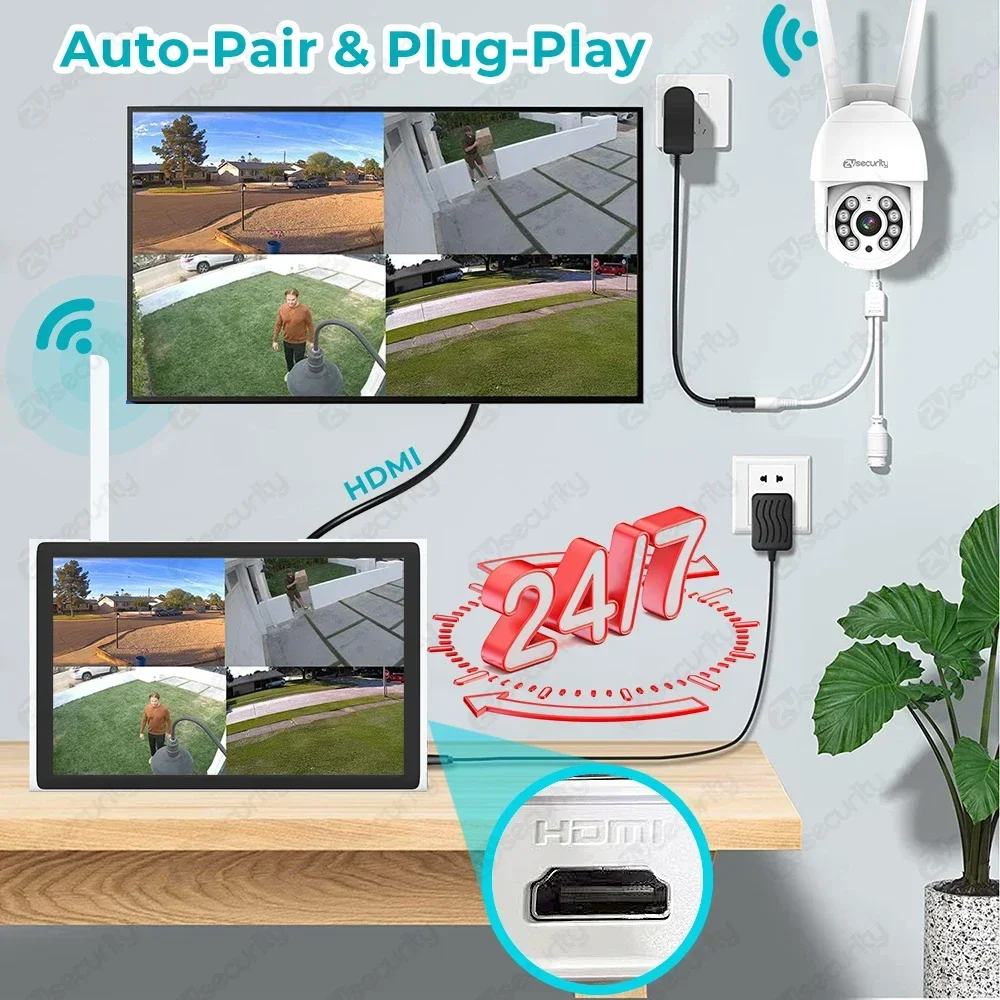 무선 보안 카메라 시스템, 야외 와이파이 NVR 키트, 모니터 PTZ IP 카메라 감시 키트, 8CH NVR + 4 개 카메라 세트, XMEye