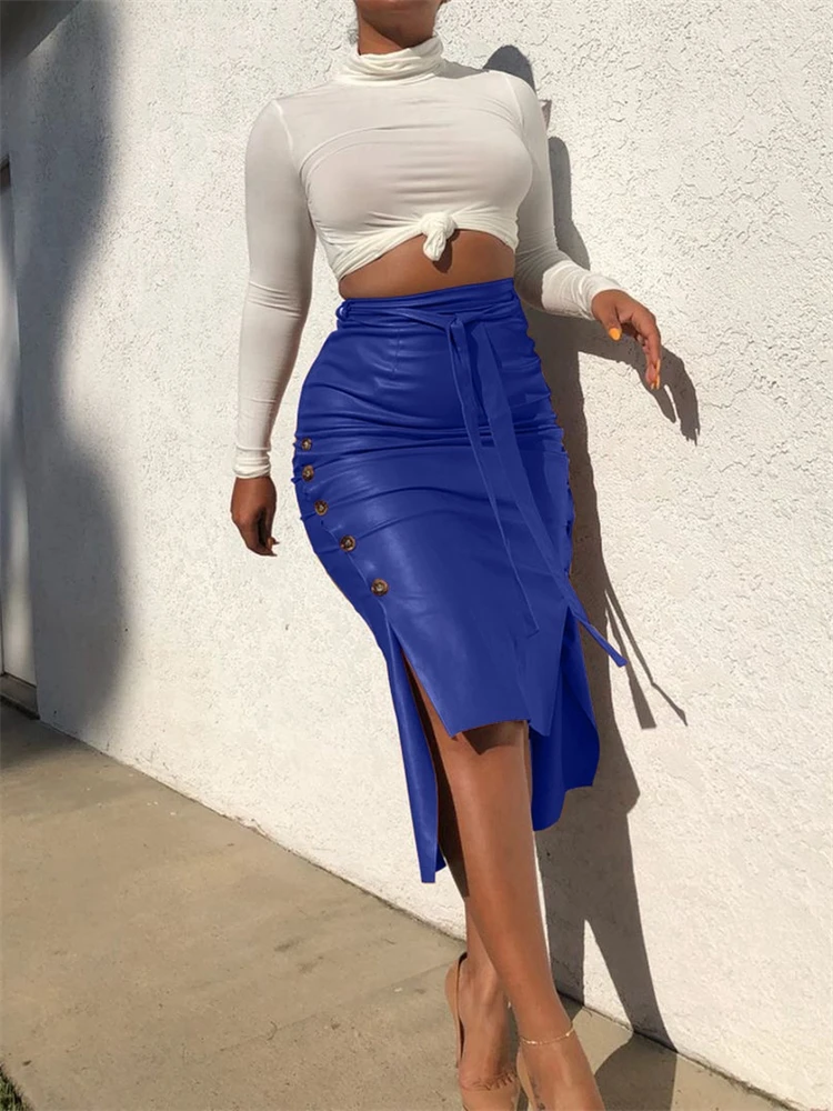 

Habbris Spring Sexy Solid Bandage High Waist Bodycon Skirt Club Outfit Women 2023 Black Button Long Skirt Fashion Women Clothing