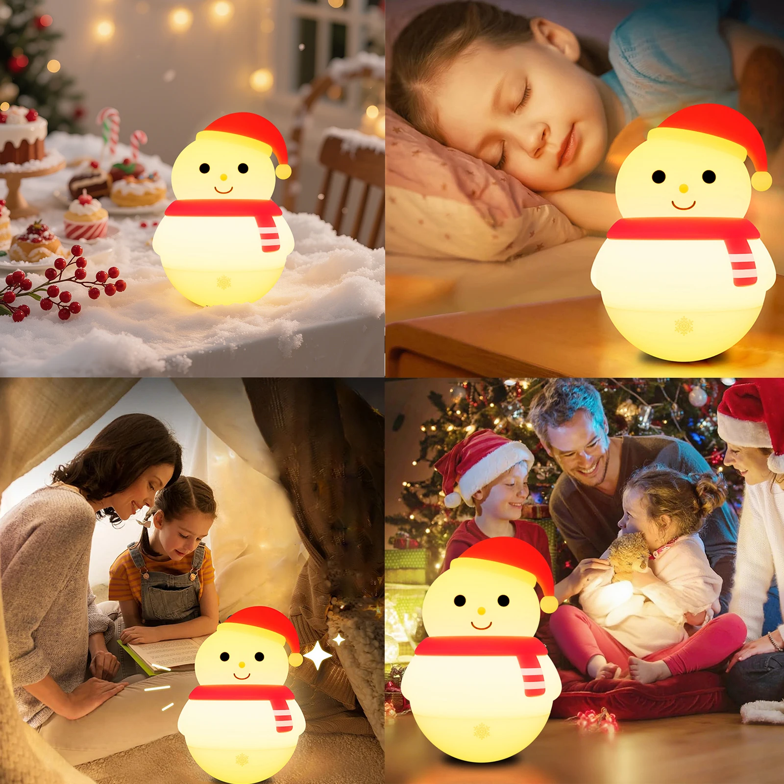 Tumbler Snowman Silicone Night Light Kids Room Soft Nightlight Rechargeable Cute Bedside Lamp for Bedroom Nursery Christmas Gift
