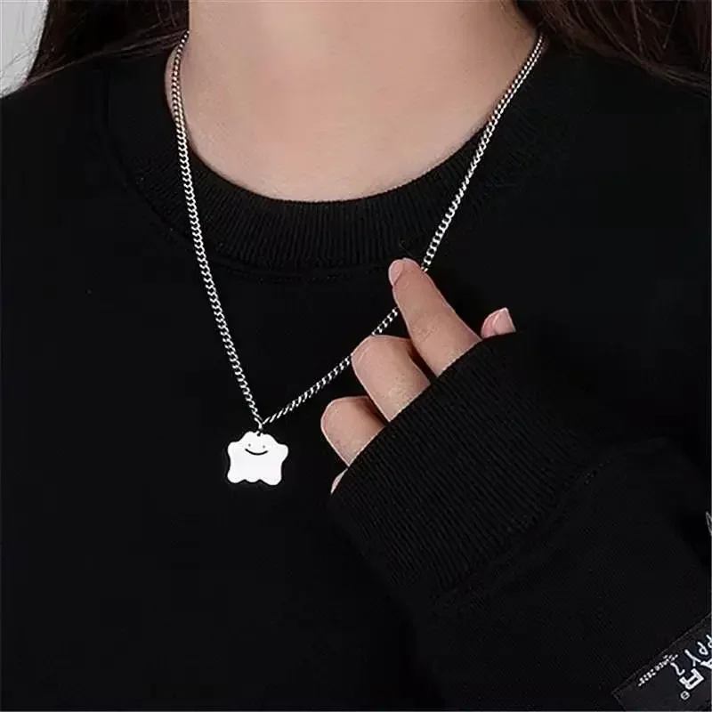 

Pokemon Anime Figure Ditto Accessories Stainless Steel Short Chain Cute Cartoon Smiling Face Necklace Men and Women's Pendant