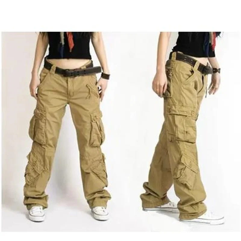 

Women Cargo Pants Pocket Cotton Hip Hop Plus Size XXL Trousers Loose Baggy Military Army Tactical Wide Leg Joggers Bottoms