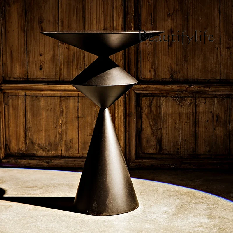 

Black Silent Wind Side Table Designer Creative Living Room Sofa Side Small round Table Balcony Coffee Corner Table