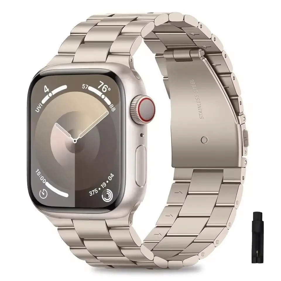 ตัวเลือกสินค้า สายโลหะสีเงินสุดหรูสำหรับ Apple Watch หลายขนาด