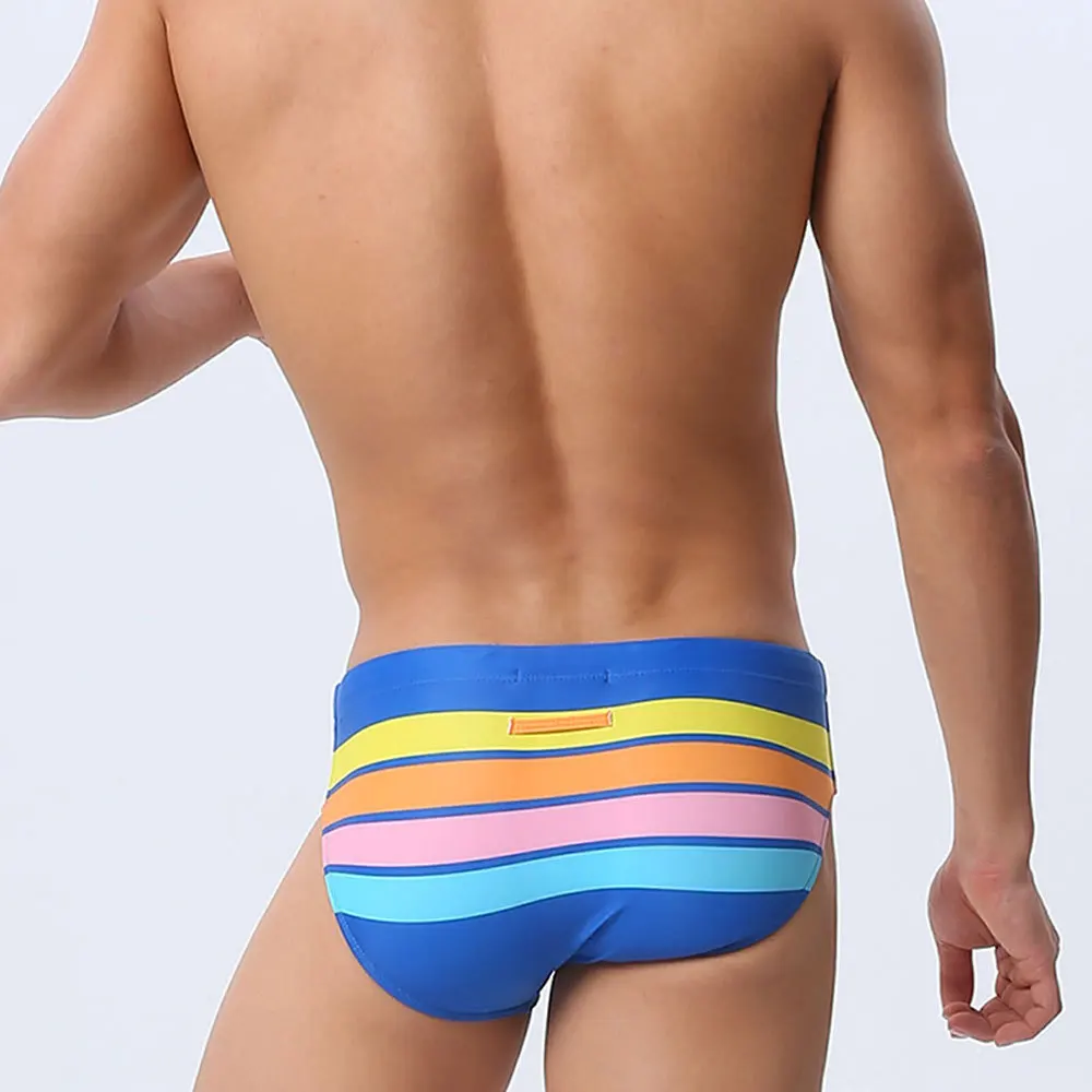European and American men's swimming triangle belt cup color striped print simple fashion trend beach men's swimming trunks