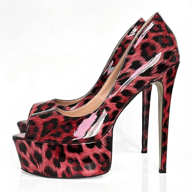 

2024 Hot Women Platform Shiny Pumps Sexy Leopard Stiletto Heels Peep Toe Gorgeous Night Club Shoes Women US Plus Size 5-15