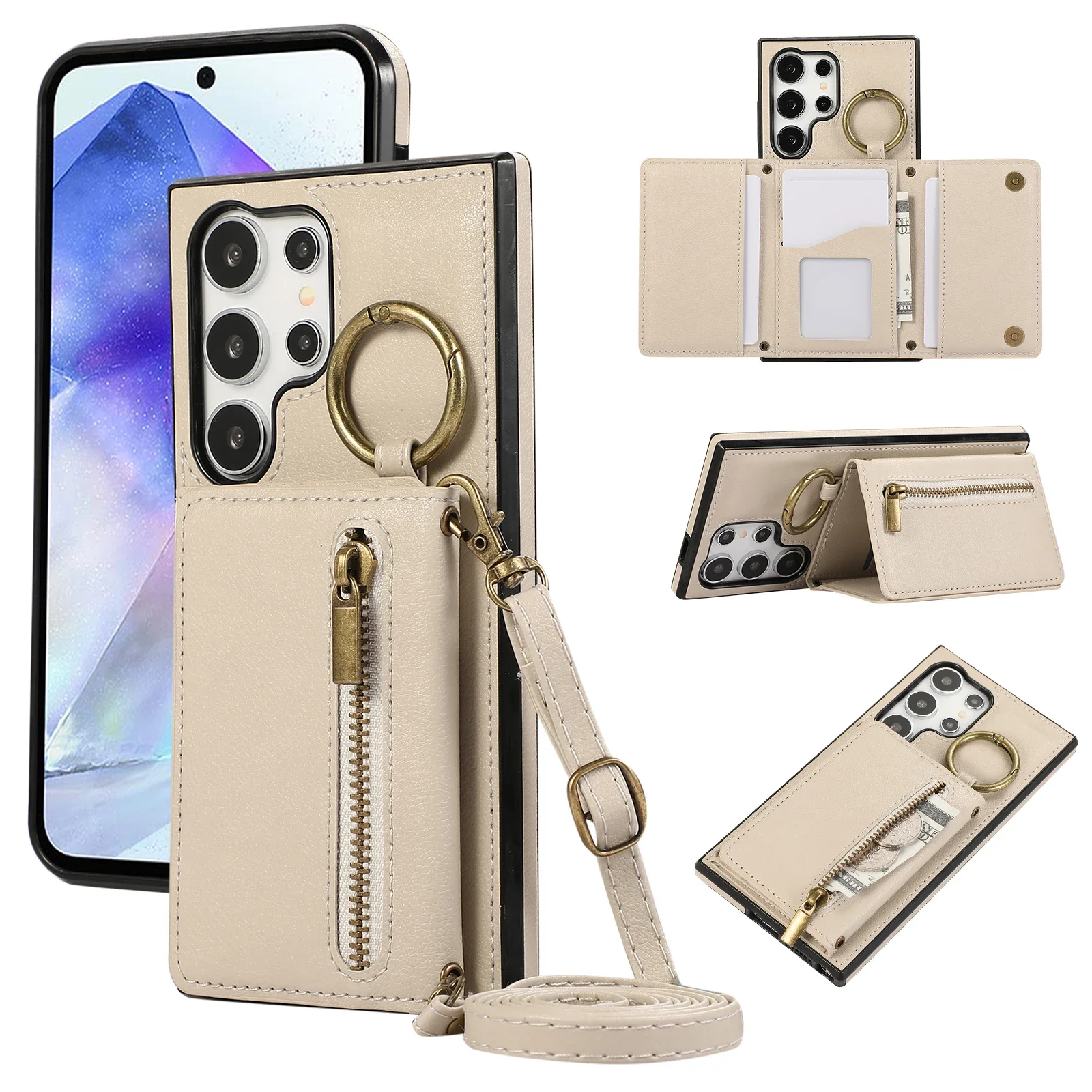 Stylish Leather Crossbody Wallet Case with Card Holder and Zipper Closure