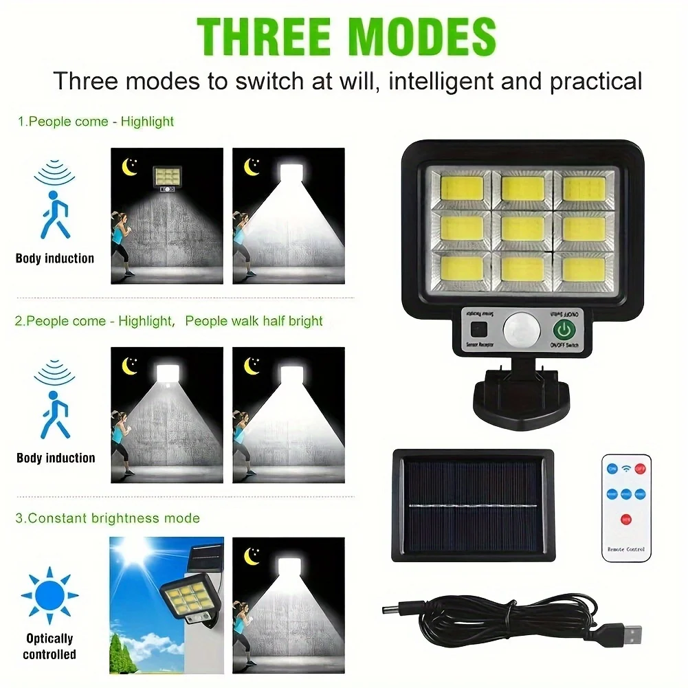 117COB Solar Flood Light Outdoor Motion Sensor Solar Wall Lamp 3 Lighting Modes