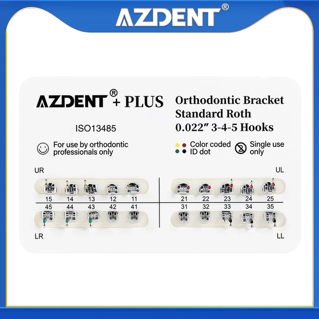 1Pack Azdent PLUS Dental Orthodontic Mesh Base Brackets Standard Roth/MBT 0.022"/0.018" with 3/3-4-5 Hooks