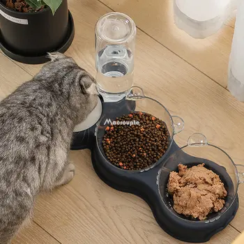 Pet Automatic Feeder 3-in-1 Dog Cat Food Bowl With Water Fountain iLovPets.com