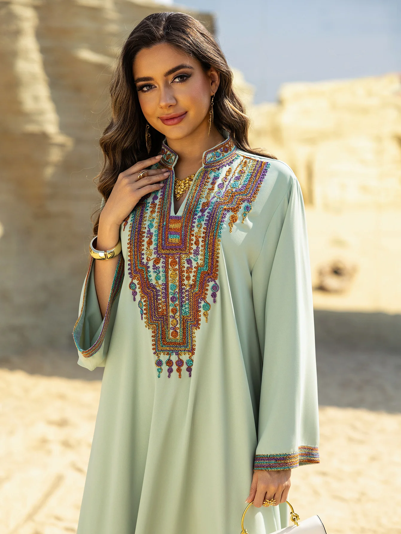 فستان عربي طويل للنساء في الشرق الأوسط، ثوب سفر مط...