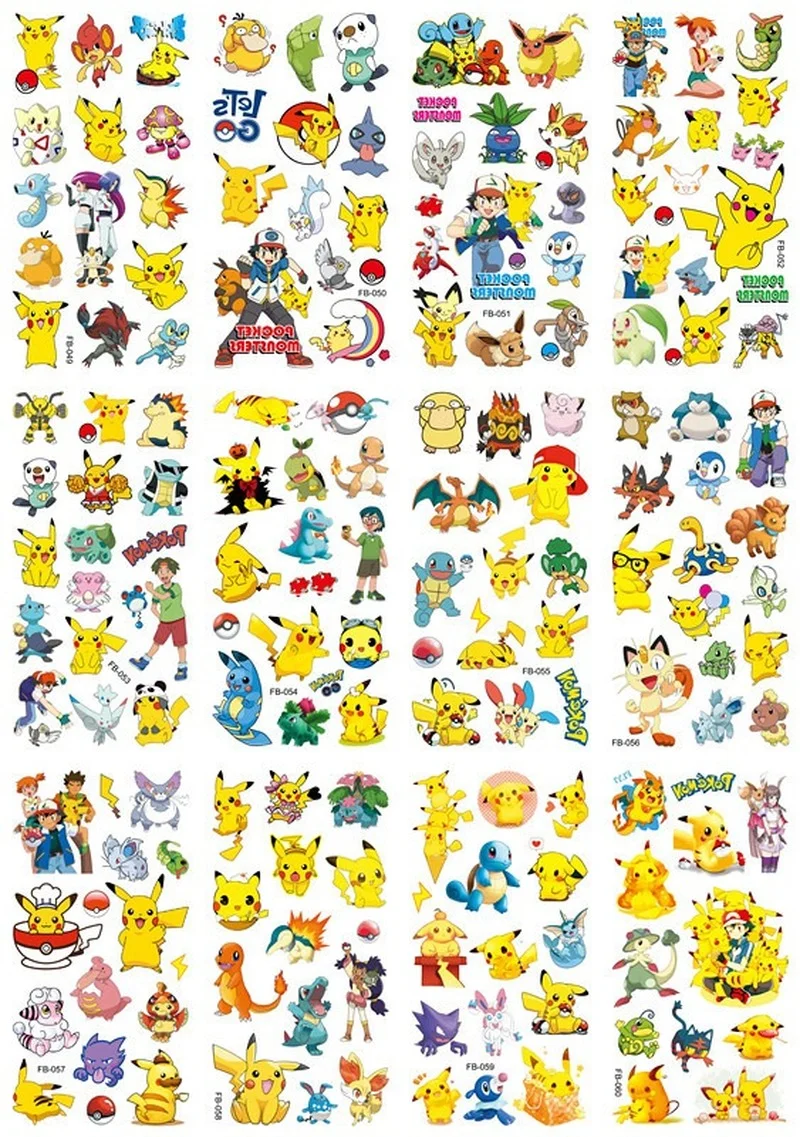 12pcs/bag Cute Pokemon Tattoo Stickers Waterproof Pikachu Sticker Funny ...