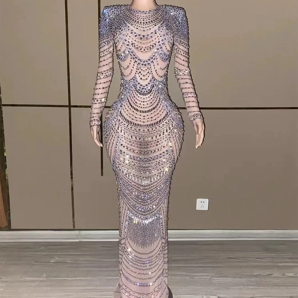 

Women Party Crystal Dress Women Rhinestone for Prom Club Gowns Elegant Dresses