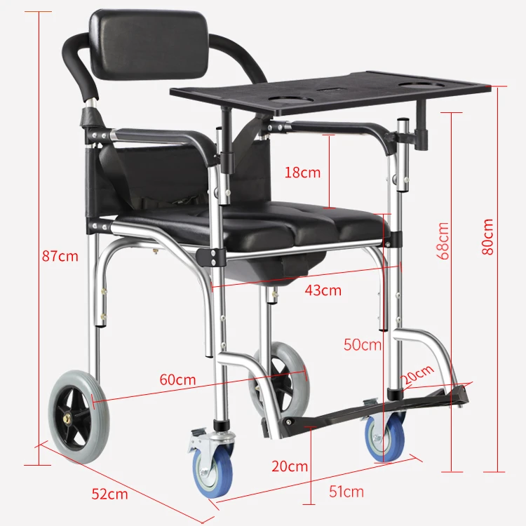Elderly Commode Toilet,Stainless Steel Portable Folding Wheelchair for Seniors,Disabled Armchair with Wheel Adult Mobility Aids 5